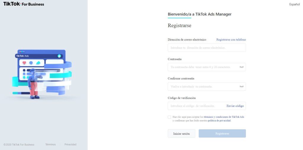 registrarse tik tok ads