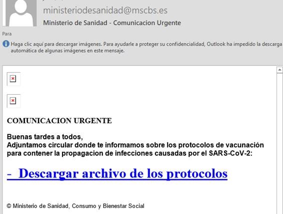 Boletín especial Campaña de suplantación de Identidad del Ministerio de Sanidad